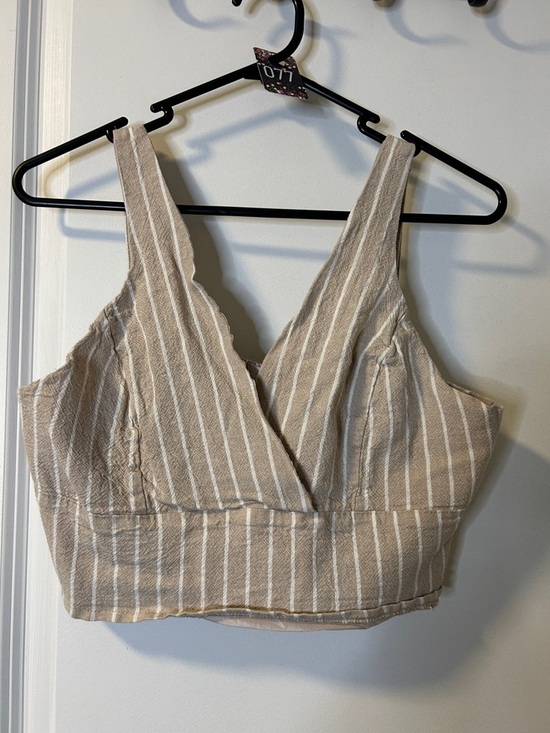 Revamped Tops - 77. Revamped Beige and White Striped V-Neck Cropped Camisole